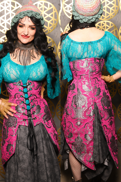 Siren Corset w/pockets in Pink and Silver Medallion - The “Pick Pocket Princess” Collection