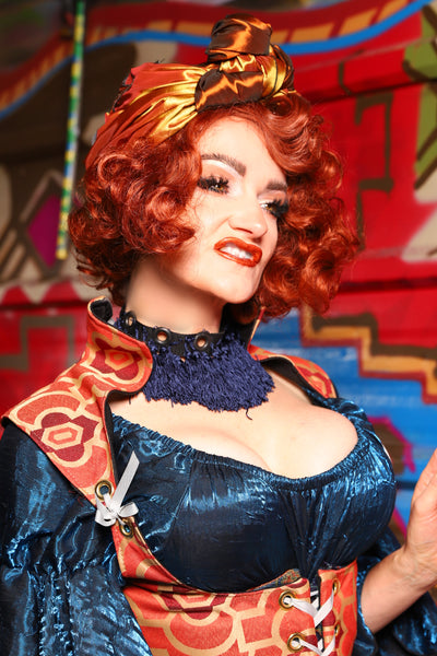 Turban Head Wrap in Copper and Molten Sun with Starfish patches - The Magic Carpet Ride Collection