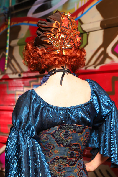 Turban Head Wrap in Copper and Molten Sun with Starfish patches - The Magic Carpet Ride Collection