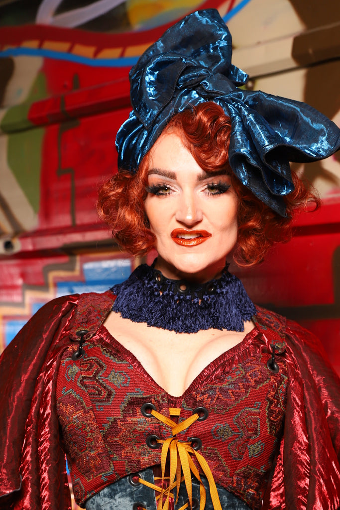 Turban Head Wrap in Dark Sapphire Crushed Shimmer - The Magic Carpet Ride Collection