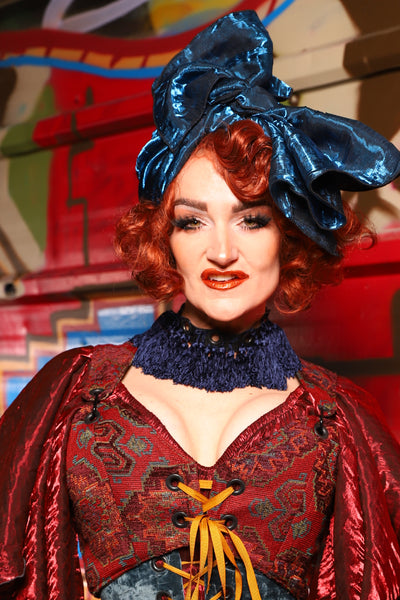 Turban Head Wrap in Dark Sapphire Crushed Shimmer - The Magic Carpet Ride Collection