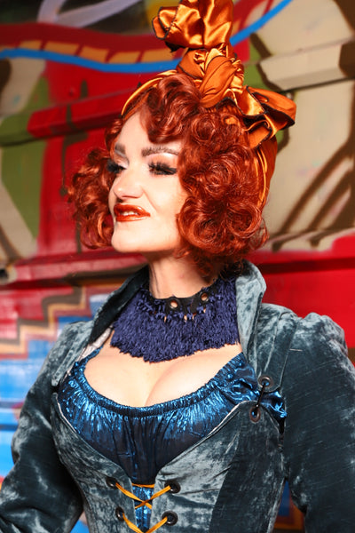 Turban Head Wrap in Copper Stretch Satin - The Magic Carpet Ride Collection