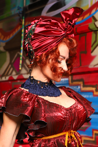 Turban Head Wrap in Garnet Satin - The Magic Carpet Ride Collection