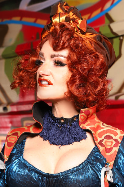 Turban Head Wrap in Copper and Molten Sun with Starfish patches - The Magic Carpet Ride Collection