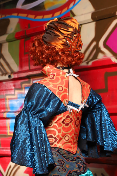Turban Head Wrap in Copper and Molten Sun with Starfish patches - The Magic Carpet Ride Collection