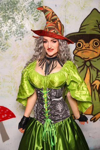 Wench Underbust Corset in in Weathered Gray Canvas w/Romantic Skeletons Panels - Spooky Saturday Part 4