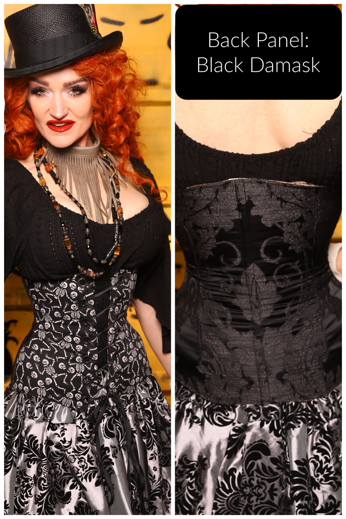 43. Wench in Black Damask w/Front Panels in Dancing Skeleton - The Parlay and Promenade Collection