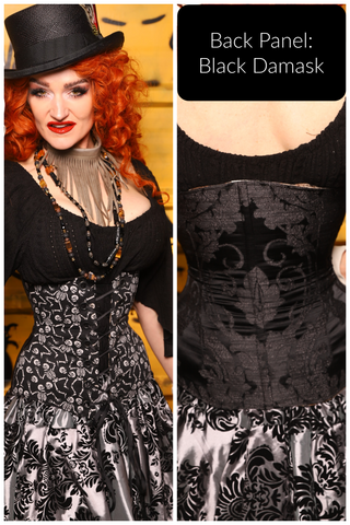 43. Wench in Black Damask w/Front Panels in Dancing Skeleton - The Parlay and Promenade Collection