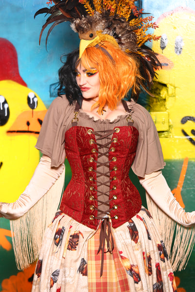 Aurora X Corset in Rock-a-Doodle Red -The Spring Chicken Collection
