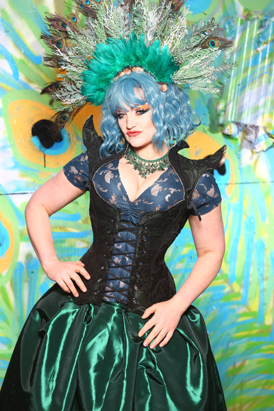 Very Fairy Corset in Black and Green Medallion - The Peafowl Plumage Collection