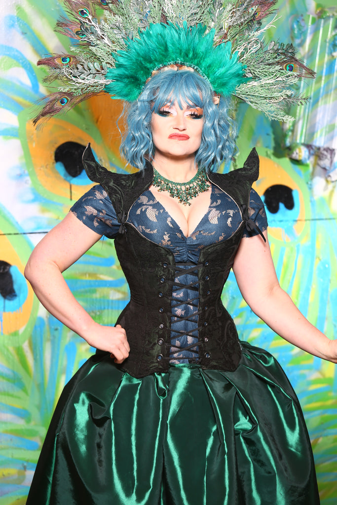 Very Fairy Corset in Black and Green Medallion - The Peafowl Plumage Collection