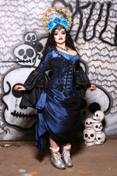 Cropped Marie Bodice in Black & Black Medallion