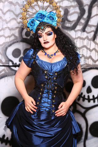 Cropped Marie Bodice in Black & Black Medallion