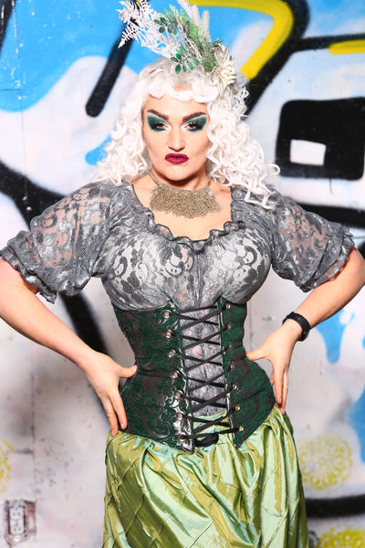 Wench Corset in Emerald & Silver Medallion - "13 Days Of Halloween 2024" Day 4